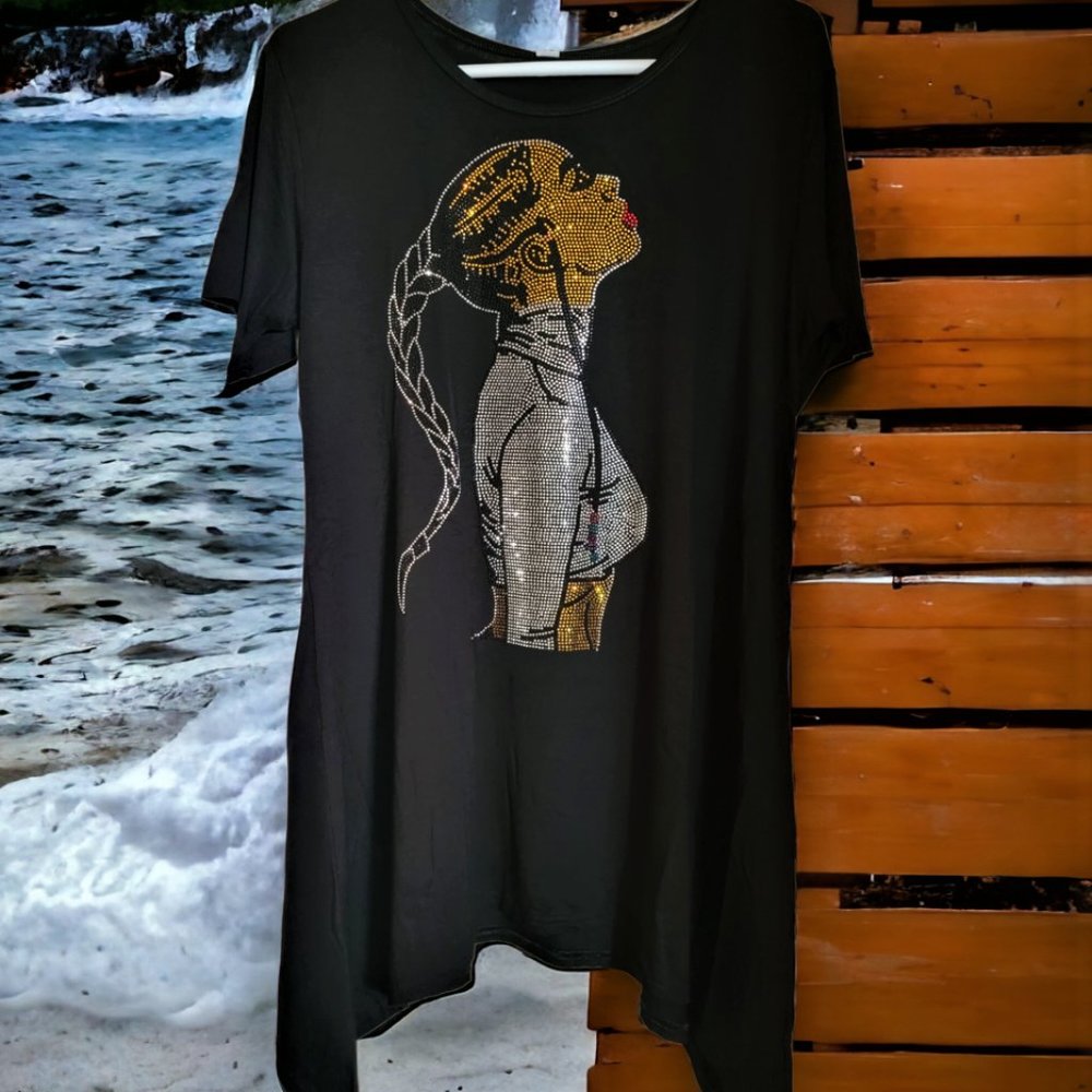 Womens All Black Soul Sister A Shirt w/Colorful Hotfix Accents One Size